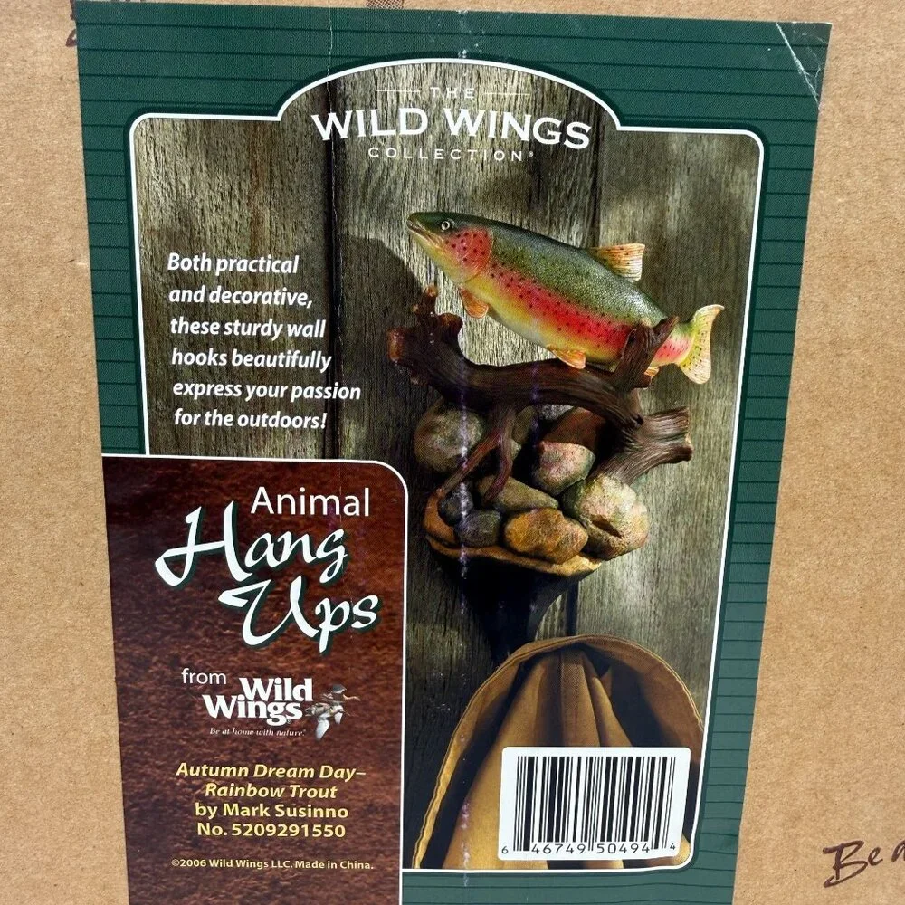 Wild Wings Rainbow Trout Wall Hook Mark Susinno w/ Box Rustic Lodge Decor Angler